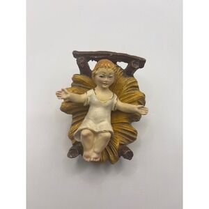 Vintage Baby Jesus Figurine with Manger Nativity Set Made in Italy Hand Painted